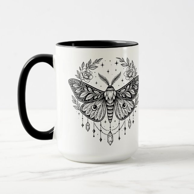 Mystical Gothic Moth Botanical Celestial Line Art  Mug (Left)
