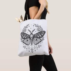 Mystical Gothic Moth Botanical Celestial Line Art Tote Bag