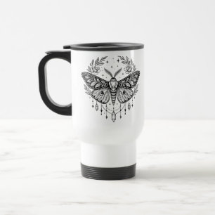 Mystical Gothic Moth Botanical Celestial Line Art Travel Mug