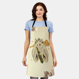 Mystical Graphic Artwork, Beige Faecore Moth Apron