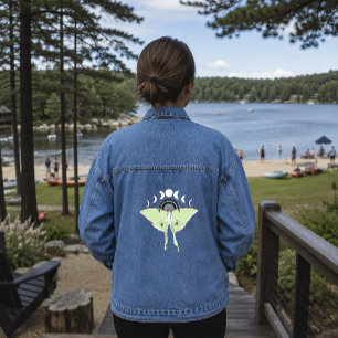 Mystical Green Ethereal Luna Moth Celestial Denim Jacket