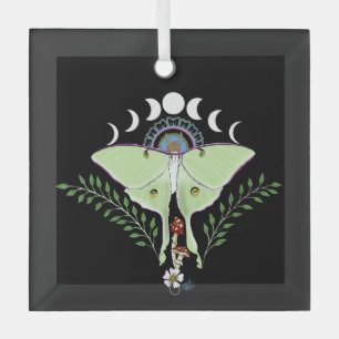 Mystical Green Ethereal Luna Moth Celestial Glass Ornament