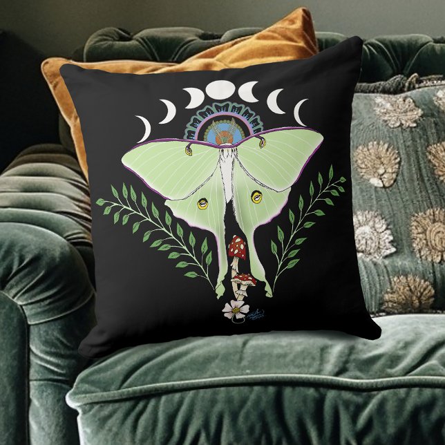 Mystical Green Ethereal Luna Moth Celestial Throw Pillow (Creator Uploaded)