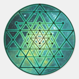 Mystical Green Sri Yantra Classic Round Sticker