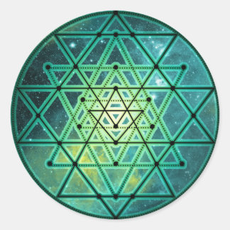 Mystical Green Sri Yantra Classic Round Sticker