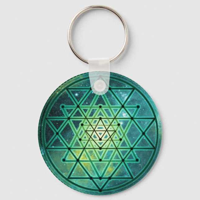 Mystical Green Sri Yantra Keychain (Front)