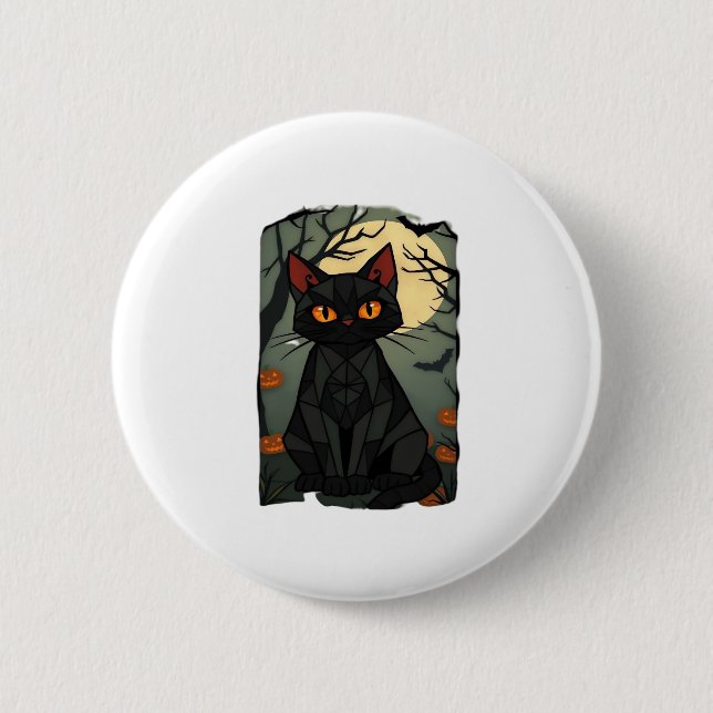 Mystical Halloween Black Cat Art - Spooky Feline w 2 Inch Round Button (Front)