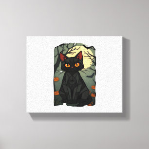 Mystical Halloween Black Cat Art - Spooky Feline w Canvas Print