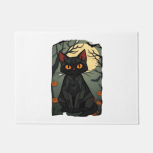 Mystical Halloween Black Cat Art - Spooky Feline w Doormat