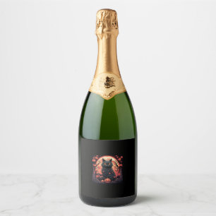 Mystical Halloween_ Black Cat, Pumpkins, Great Wav Sparkling Wine Label