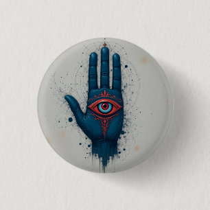 Mystical Hand Illustration with Red Eye 1 Inch Round Button