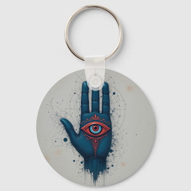 Mystical Hand Illustration with Red Eye Keychain (Front)