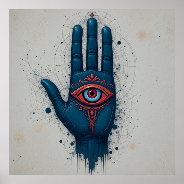 Mystical Hand Illustration with Red Eye Poster (Front)