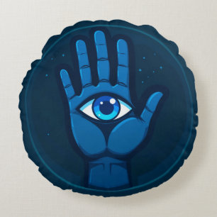 Mystical Hand With Eye Symbol Round Pillow