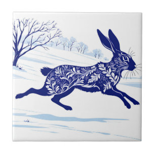 Mystical Hare : Whimsical Hare In The Snow Tile