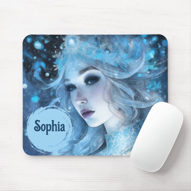 Mystical Ice Queen - Fantasy Winter Goddess Art Mouse Pad (With Mouse)