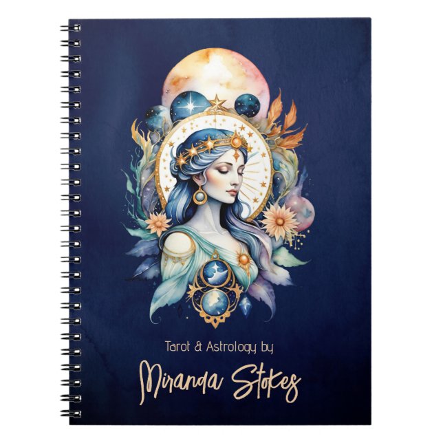 Mystical Inanna Celestial Star Goddess Night Sky Notebook (Front)