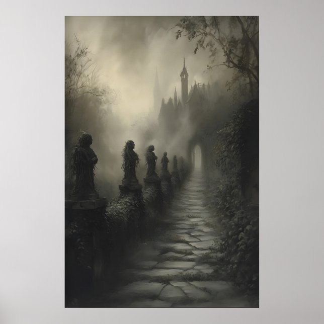 Mystical Ivy Path Haunting Gothic Castle Art Dark Poster (Front)