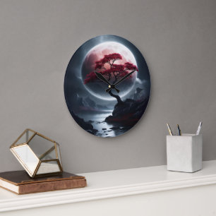 Mystical Japanese Style Pink Tree  Large Clock