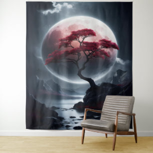 Mystical Japanese Style Pink Tree Tapestry