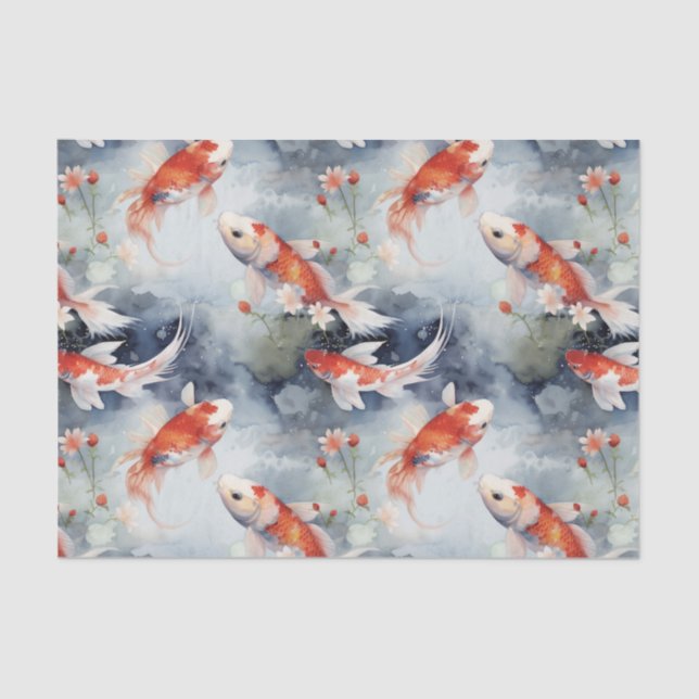 Mystical Koi Fish Pond Decoupage Tissue Paper (Front)