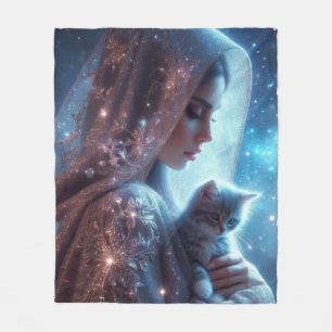 Mystical lady and kitten fleece blanket