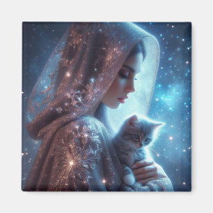 Mystical lady and kitten magnet