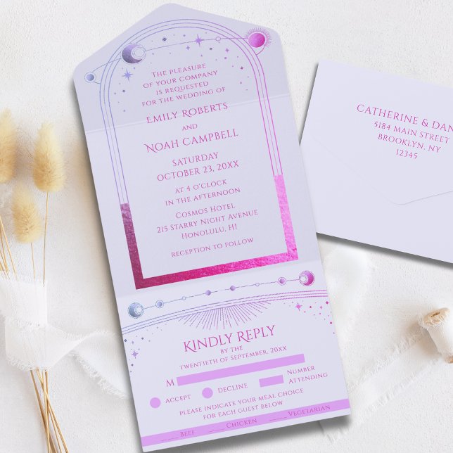 Mystical Lavender Pink Celestial Wedding All In One Invitation (Creator Uploaded)