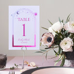 Mystical Lavender Pink Sun Moon Astronomy Wedding Table Number<br><div class="desc">Mystical Lavender Pink Sun Moon Astronomy Wedding Table Numbers features a purple and pink sun, moon and stars frame on a pastel lavender background. Inside is your custom wedding invitation information. Personalize by editing the text in the text boxes. NOTE: Please customize with table numbers one by one and add...</div>