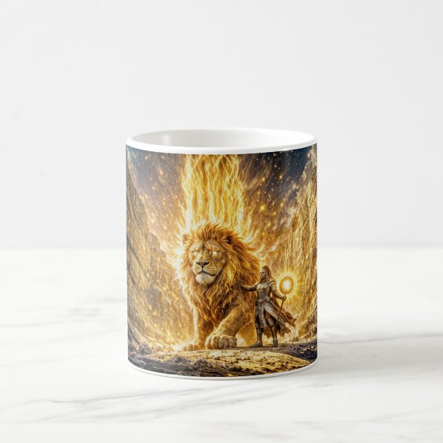Mystical Leo Zodiac in Fiery Fantasy Scene Coffee Mug (Center)