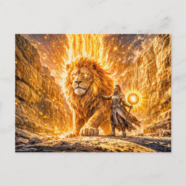 Mystical Leo Zodiac in Fiery Fantasy Scene Postcard (Front)
