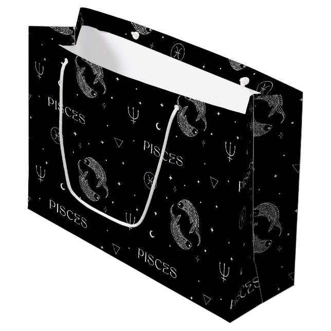 Mystical Libra Zodiac Pattern in Black and White Large Gift Bag (Front Angled)