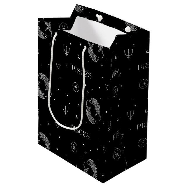 Mystical Libra Zodiac Pattern in Black and White Medium Gift Bag (Front Angled)