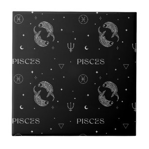 Mystical Libra Zodiac Pattern in Black and White Tile