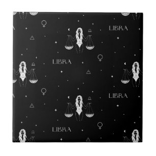 Mystical Libra Zodiac Pattern in Black and White Tile