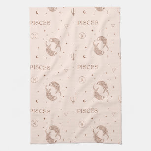 Mystical Libra Zodiac Pattern in Brown & Burgundy Kitchen Towel