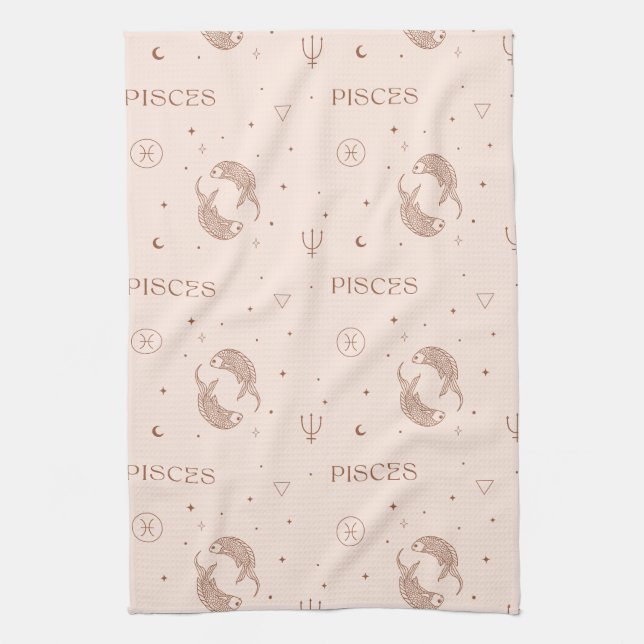 Mystical Libra Zodiac Pattern in Brown & Burgundy Kitchen Towel (Vertical)