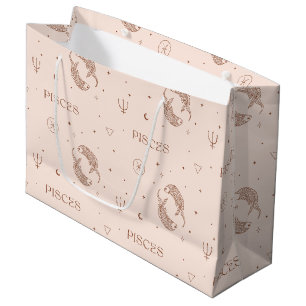 Mystical Libra Zodiac Pattern in Brown & Burgundy Large Gift Bag