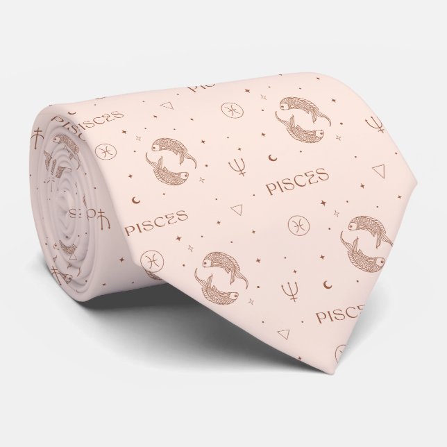 Mystical Libra Zodiac Pattern in Brown & Burgundy Tie (Rolled)