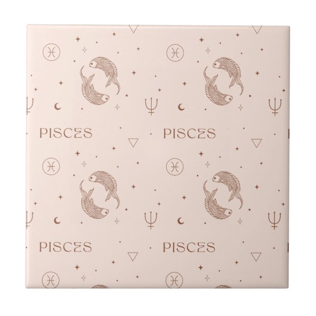 Mystical Libra Zodiac Pattern in Brown & Burgundy Tile (Front)