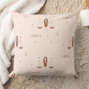 Mystical Libra Zodiac Pattern in Pink and Brown Throw Pillow