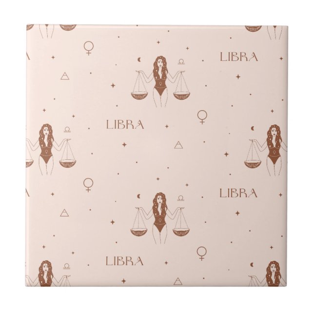 Mystical Libra Zodiac Pattern in Pink and Brown Tile (Front)