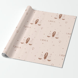 Mystical Libra Zodiac Pattern in Pink and Brown Wrapping Paper