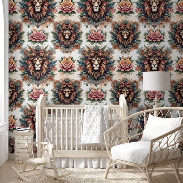 Mystical Lion & Floral Radiance Wallpaper (Kids)