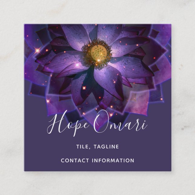 Mystical Lotus Flower Mandala | New Age Square Business Card (Front)
