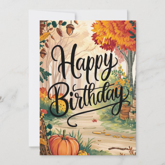 Mystical Lovely Cozy Autumn Fall Happy Birthday Card (Front)
