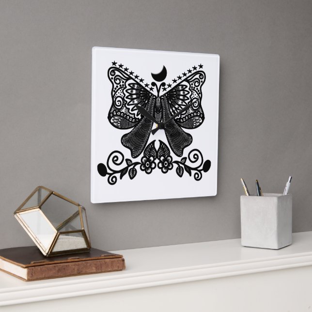 Mystical Luna Moth | Celestial Gothic Insect Art | Square Wall Clock (Office)