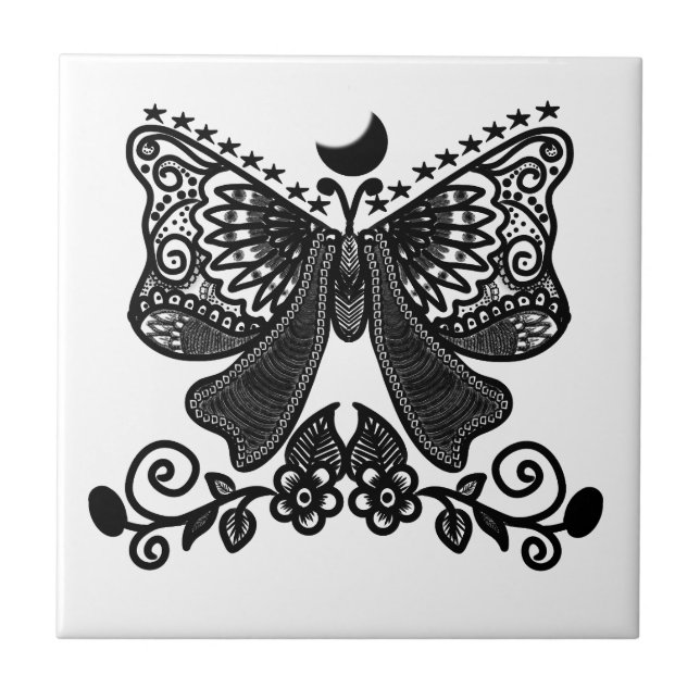 Mystical Luna Moth | Celestial Gothic Insect Art | Tile (Front)