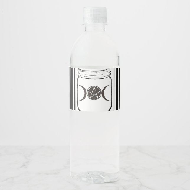 Mystical Magic Moons Mason Jar Halloween Party Water Bottle Label (Front)