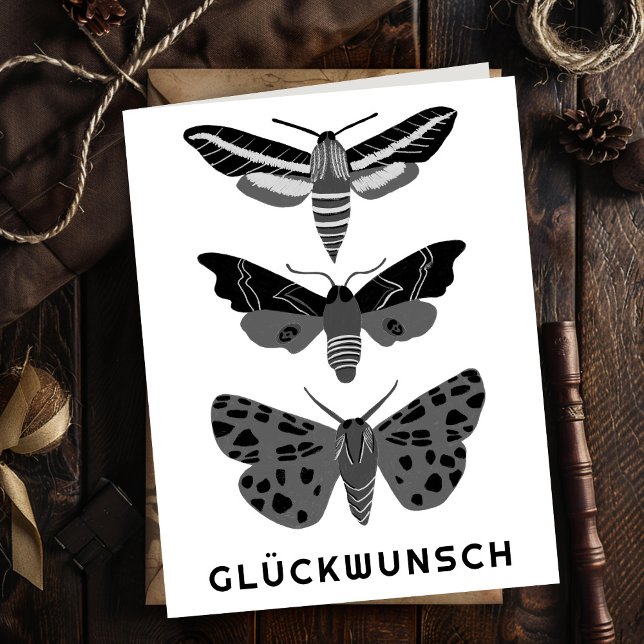 Mystical magic moths Black and white GLUCKWUNSCH Card (GLUCKWUNSCH motten karte gothic )